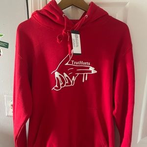 Red TrutHurts Hoodie Hands design